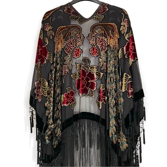 Hand crafted Boho Peacock Tassel Fringe Kimono - Picture 8 of 14